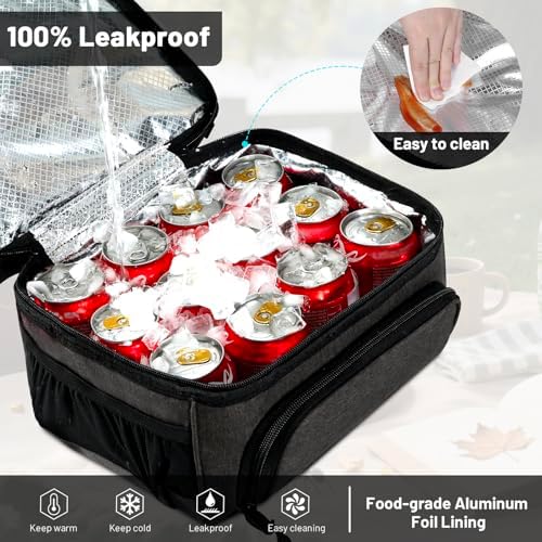 MIER Lunch Box for Men Dual Compartment Adult Lunch Bag for Work, Dark Grey