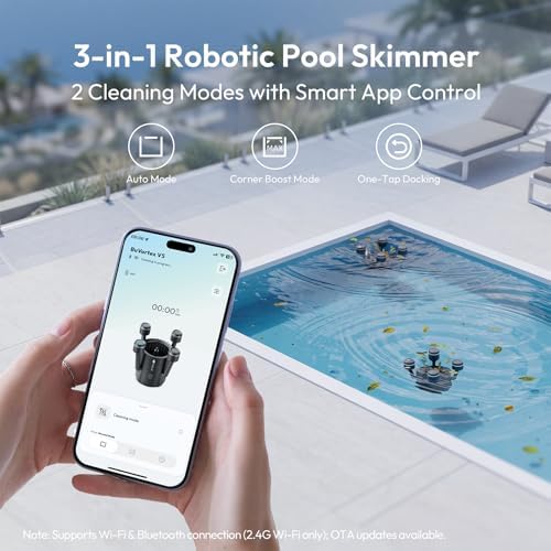 (2026 New) BUBLUE F10 Robot Pool Skimmer, Pool Skimmer Robot with 5L Filter, Dual Cleaning Modes,App Control,One-Tap Docking, AI Navigation, Ideal for In-Ground & Above-Ground Pools Space Black
