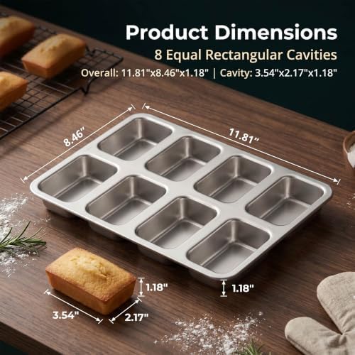 LIANYU Mini Loaf Pan, 8-Cavity Stainless Steel Baking Pan for Small Bread