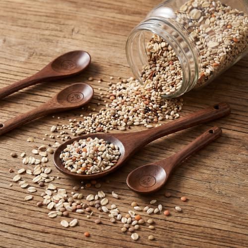 Nogeqi 4PCS Wooden Measuring Spoons Set, Natural Acacia Wooden Table Spoons Measuring Spoon Tablespoon Scoop Teaspoon Scoop for Measure Dry Ingredients, Includes 1/4, 1/2, 1 Tsp and 1 Tbsp