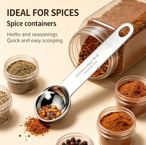 4-Piece 18/8 Stainless Steel Measuring Spoons – 1 Teaspoon, 1/3 Tablespoon, 5 mL – Durable Metal Spoons for Kitchen, Baking, Coffee, Tea