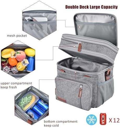 MIYCOO Lunch Bag for Women & Men, Expandable Double Deck Lunch Box, 15L