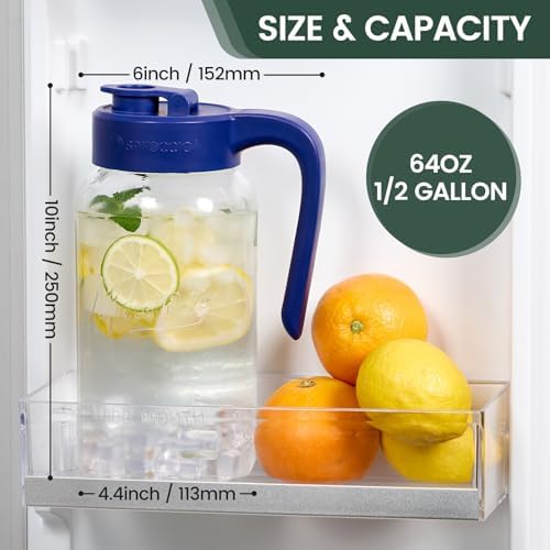 Mason Jar Pitcher, 2 pcs 64 oz (2 quart), Glass Pitcher with Lid