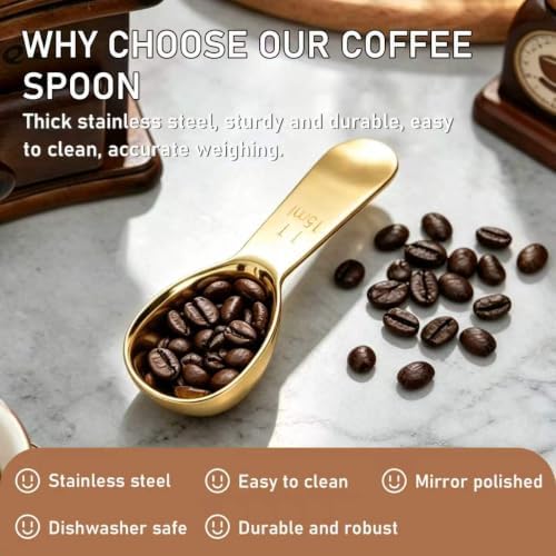 2 Pack Gold Coffee Scoop Set, 1 & 2 Tbsp Stainless Steel for Coffee Bar