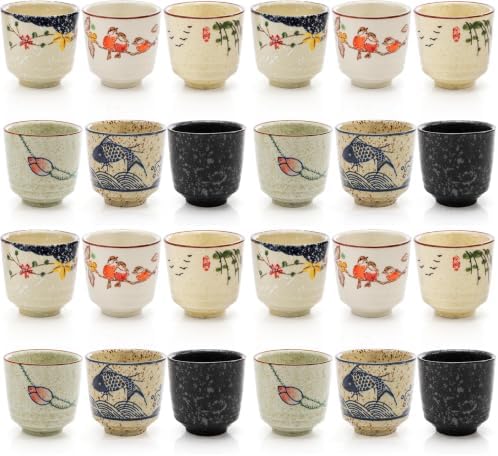 6 Pieces Japanese Tea Cups, 6 Oz Ceramic Coffee Cup with Good Heat Retention, No Handle Teacup Matcha Mug for Latte, Juice, Gift, Dishwasher Safe (Pack of 4)