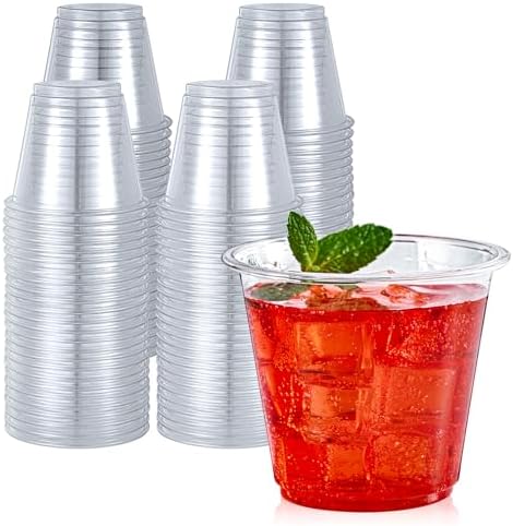 Turbo Bee 50 Pack 9 oz Clear Plastic Cups, Drinking Cups Disposable, Punch Plastic Party Cup for Wine, Juice, Iced Coffee and Cold Beverage