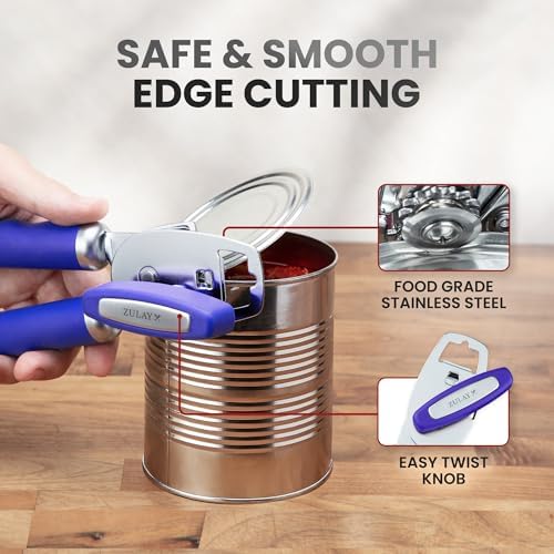 Zulay Kitchen Manual Can Opener Heavy Duty Patented Stainless Steel, Purple