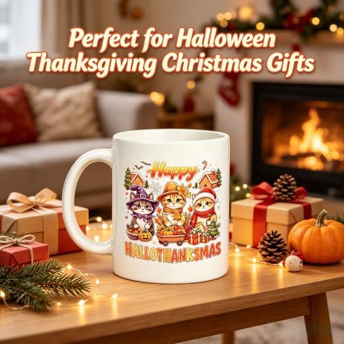 Happy Hallothanksmas Cute Cats Coffee Mug,11oz Fall Autumn Cup