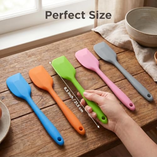 5-Pack Silicone Spatulas, 8.5 inch Heat Resistant Seamless Rubber Scrapers for Baking, Cooking, Mixing and Nonstick Cookware, 5 Colors