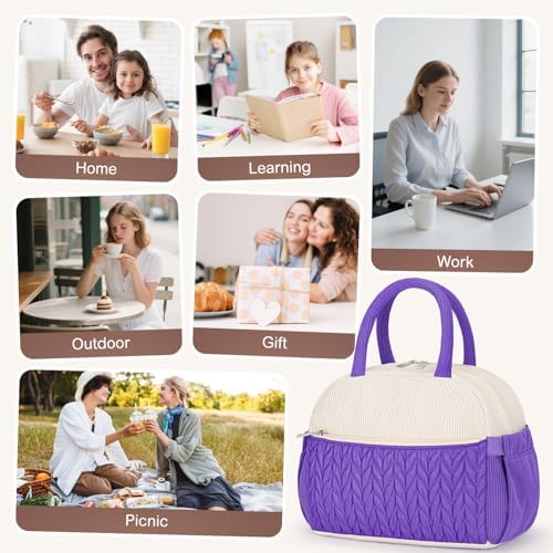 KUBYA Lunch Box for Women, Cute Corduroy Insulated Lunch Bag Women Reusable Work Leakproof Simple Adults Large Lunch Boxes Tote Bag Men Cooler Bag