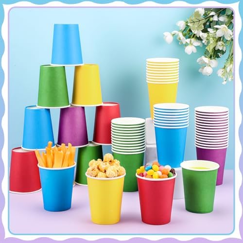 NatNarr 100 Pack Rainbow Paper Cups, 9oz Colored Cups