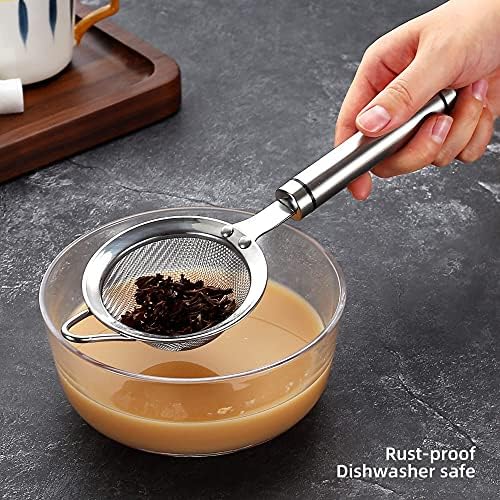 304 Stainless Steel Fine Mesh Strainers for Kitchen, Colander-Skimmer with Handle, Sieve Sifters for Food, Tea, Rice, Oil, Noodles, Fruits, Vegetable