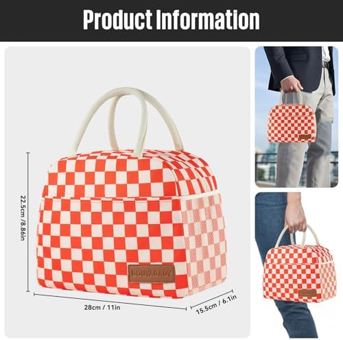douyadady Lunch Bag Women/Men Lunch Box Women/Men (Red+Beige Checkerboard)