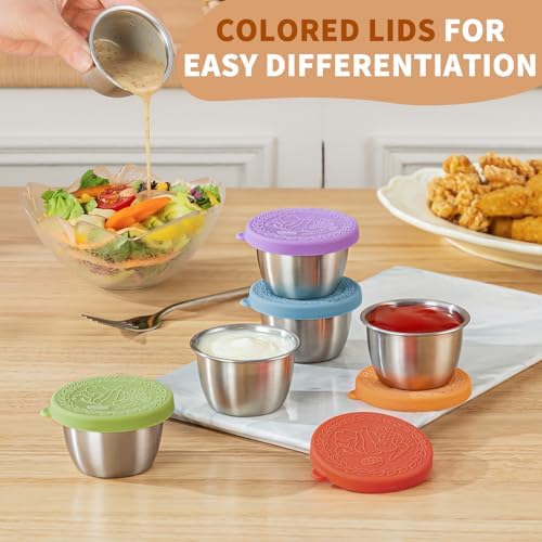 8 Pack - 2.4 Oz Small Salad Dressing Containers To Go, Sauce Cups with Lids