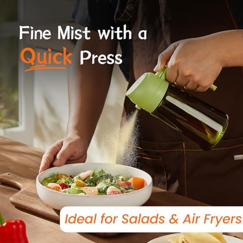 TrendPlain - Original 16oz/470ml Olive Oil Dispenser Bottle for Kitchen Gadgets and Air Fryer Accessories - Olive Oil Sprayer for Cooking w/Stickers - Green