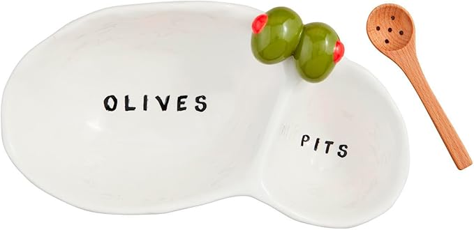 Mud Pie Olive And Pit Dish; dish 5" x 7 1/2" | spoon 4"