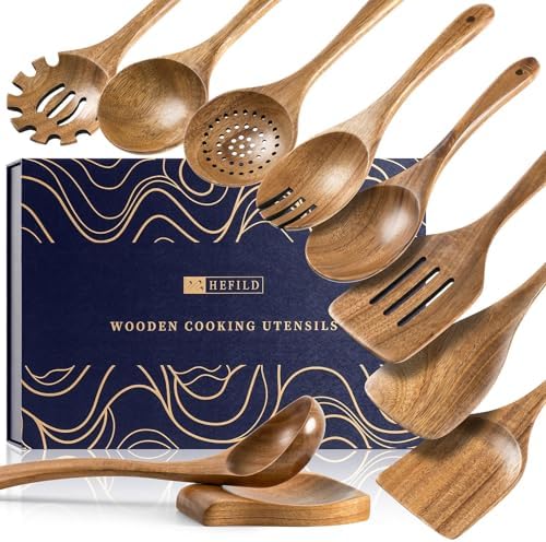 Wooden Spoons for Cooking, 10-Piece Acacia Wood Utensil Gift Set