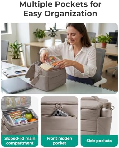 BAGSMART Lunch Box for Women, Cute Quilted Insulated Lunch Bag Sloped-lid