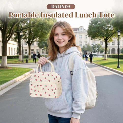 DALINDA Corduroy Lunch Bag Lunch Box for Women Men,Cute Insulated Lunch Bags,Water-Resistant Cute Cooler Lunch Tote Bag, Reusable LunchBox Large Capacity for Work Travel Picnic