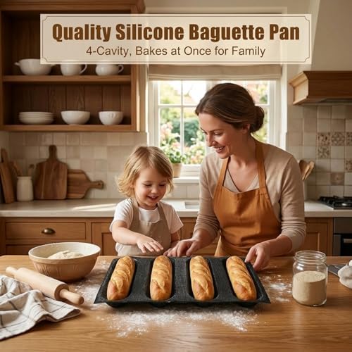 Dioycli Bread Mold for Baking Silicone Large Baguette Bread Pan, 4-Loaf