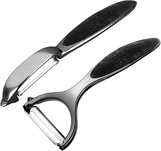 Vegetable Peeler, Potato Peelers for Kitchen Stainless Steel Multi-function Set Fruit Peeler For Kitchen and Household Tools Y & I Shape Swivel Blades for Fruit Vegetables(Black)