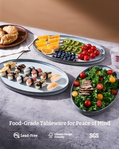 famiware Large Serving Platters Set of 3 Sizes - Oval, Smoky Blue