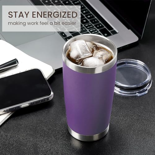 MEWAY 20oz Tumbler 8 Pack Double Wall Vacuum Insulated Travel Mug Bulk, Stainless Steel Tumblers with Lid and Straw, Durable Powder Coated Coffee Cups for Cold & Hot Drinks (Purple, 8)
