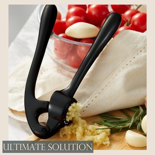 Premium Garlic Press, Professional Garlic Mincer, Easy to Squeeze and Clean, Rust Proof, Efficient Ginger Crusher - Black