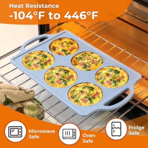 CAKETIME Muffin Top Pan Non Stick, Silicone Egg Molds for Breakfast Sandwiches 3 Inch Round Egg Baking Pan for Oven English Muffins, Whoopie Pies, Corn Bread, Tarts 2 Pack