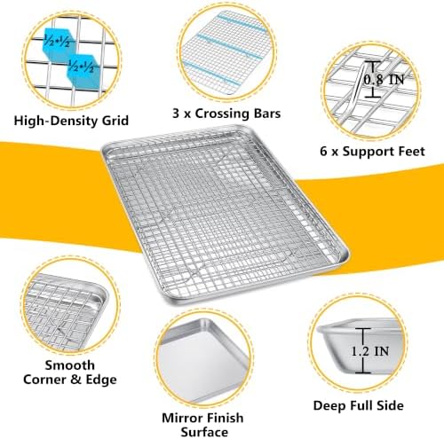 P&P CHEF 19.6 Inch Cookie Baking Sheet Pan with Wire Rack,2 Pcs