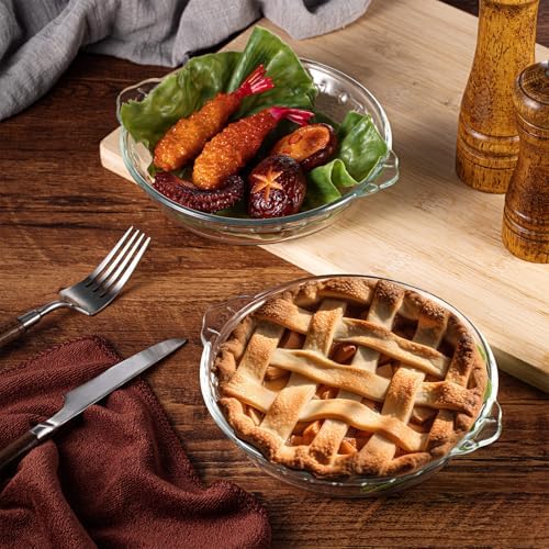 Uiifan 2 Pcs Mini Glass Pie Pan 6 Inches, Clear Baking Dish with Handles