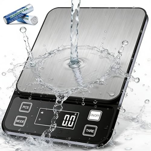 Waterproof Kitchen Scale, 10kg/22lb Food Scale Precisely Measures Grams and Ounces for Baking and Cooking, Stainless Stee Digital Scale with LCD Display for Food
