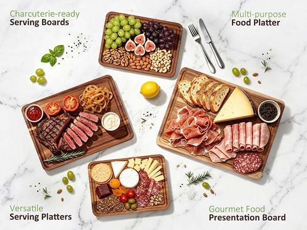AZRHOM Large Solid Acacia Wooden Chopping Board Set of 4 for Kitchen