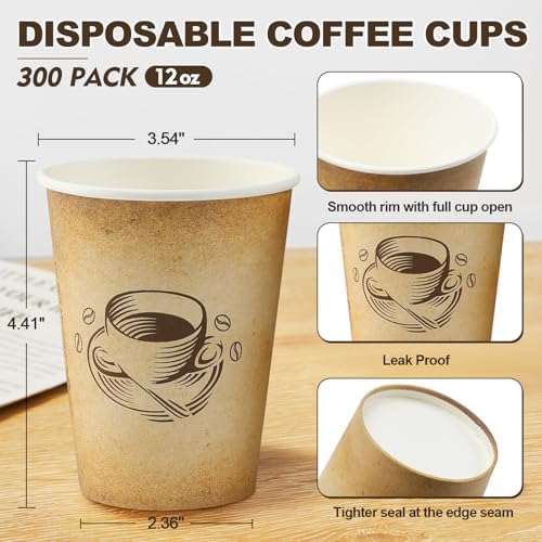 Clawsoff 300 Pack 12oz Disposable Paper Coffee Cups Retro Design