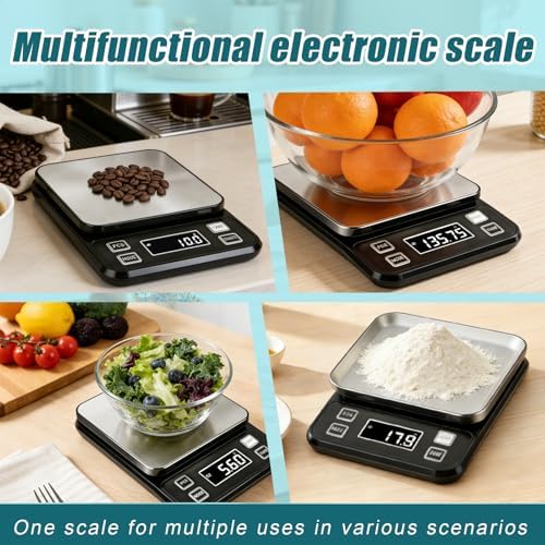 Digital Food Scale, 22lb Waterproof Kitchen Scale, 304 Stainless Steel Platform, Type-C Rechargeable & Backup Battery Mode, Gram Scale for Meal Prep, Coffee
