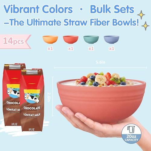 Quatish 14 PCS Cereal Bowls, Plastic Bowls, Small Snack Soup Kitchen Bowl