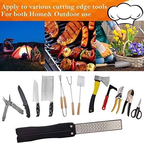 2 Pcs 400/600 Grit Portable Handheld Double Sided Sharpener Pocket Diamond Knife Sharpening Stone for Kitchen, Garden, Outdoor tools Fine/Coarse Grinding （Black/Orange）