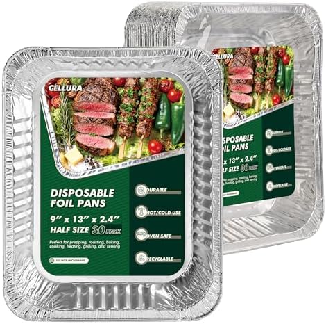 9x13 Aluminum Foil Pans 30 Pack, Disposable Half Size Deep Steam Foil Pans for Cooking, Roasting Turkey, Baking, Meal Prep, Parties & Food Prepping - Thanksgiving, Christmas, Parties, Catering