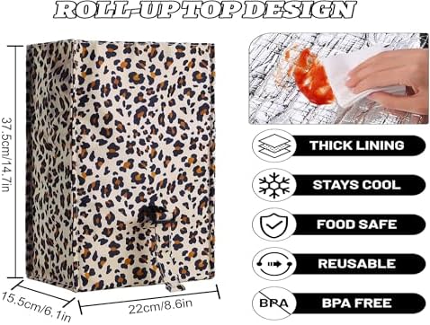 ZM-YOUTOO Insulated Foldable Lunch Bag- Lightweight Portable with Adjustable Shoulder Strap Lunch Box for Men, Women, Office, Work, Picnic, Hiking and Beach (leopard print(Hard Fabric))