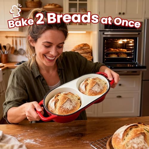 YONILL Mini Double Dutch Oven with Lid for Sourdough Bread Baking (Red)
