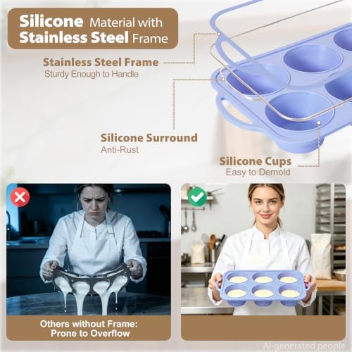 Jumbo Muffin Tin for Egg Bites: 2 PCS Large Silicone Muffin Pan with Frame