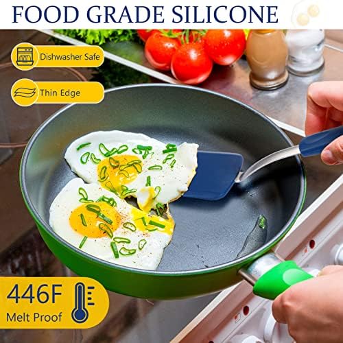 2 Pcs Mini Silicone Cookie Brownie Spatula,Solid Flat,Gray, Blue