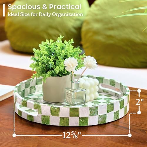 CHI AN HOME 16"x12" Capiz Serving Tray, Decorative Coffee Table Tray, Green
