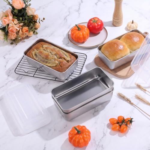 LIANYU 9 x 5 Inch Loaf Pan with Lid, Stainless Steel Bread Pan, Set of 6