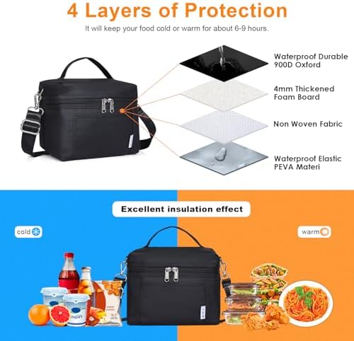 NOL Small Insulated Lunch Bags for Women Cooler Bag Lightweight Nylon Waterproof Lunch Box For Work, Fits 7 Cans 330ml(Small, Black)