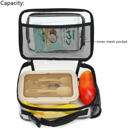 FlowFly Clear Kids Lunch Box, See Through Plastic Lunch Bag with buckle for Boys & Girls, Stadium Approved Clear Bag with Front Pocket for Work Concerts Sports Events Festivals