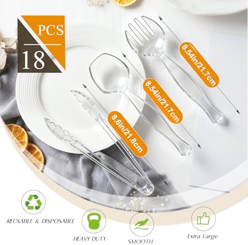 Mwellewm Plastic Serving Utensils Set Disposable Tongs Spoons for Buffet