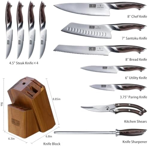 HOSHANHO 12PCS Knife Set with Block, Ultra Sharp Japanese Kitchen Knife Set