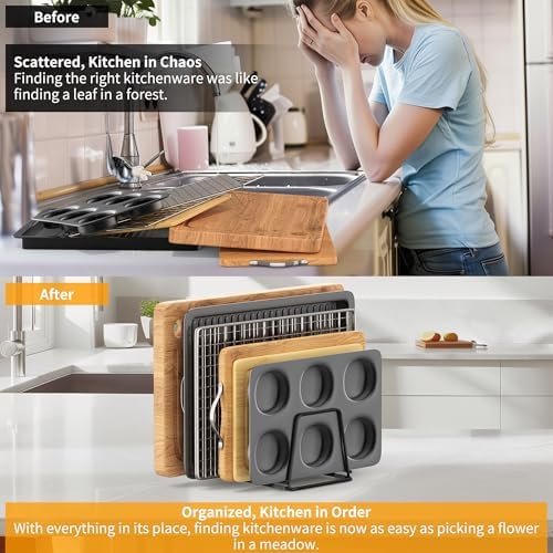 Cutting Board Organizer Kitchen Organizer Rack for Cutting Board, Bakeware, and Cookie Sheet, 5-Slot Heavy-Duty Steel Cookware Holder,Rust-Resistant with Anti-Slip Feet (2, Small)