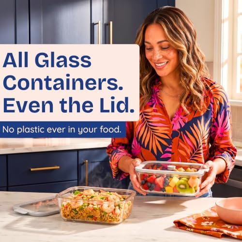Non-Toxic Glass Food Containers with Lids, 2-Pack, 50 oz, Airtight, Gray